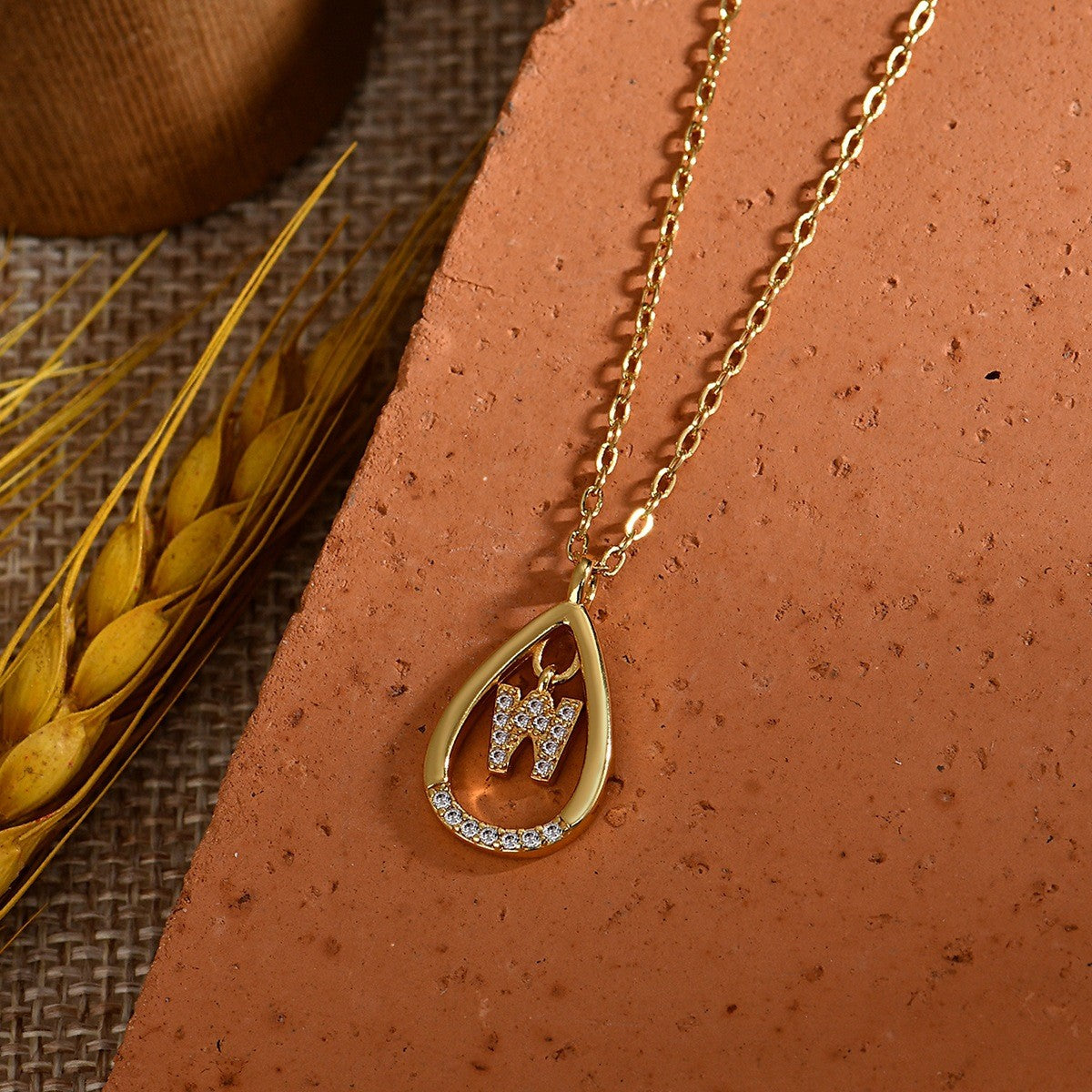 Dainty Paved Teardrop Initial Necklace