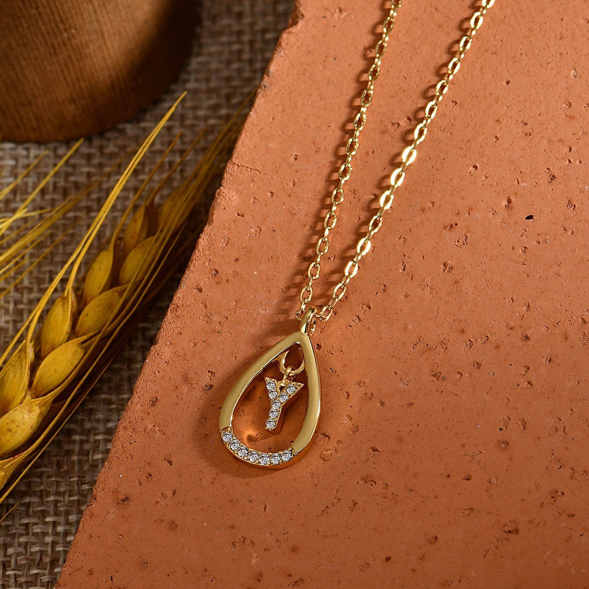 Dainty Paved Teardrop Initial Necklace