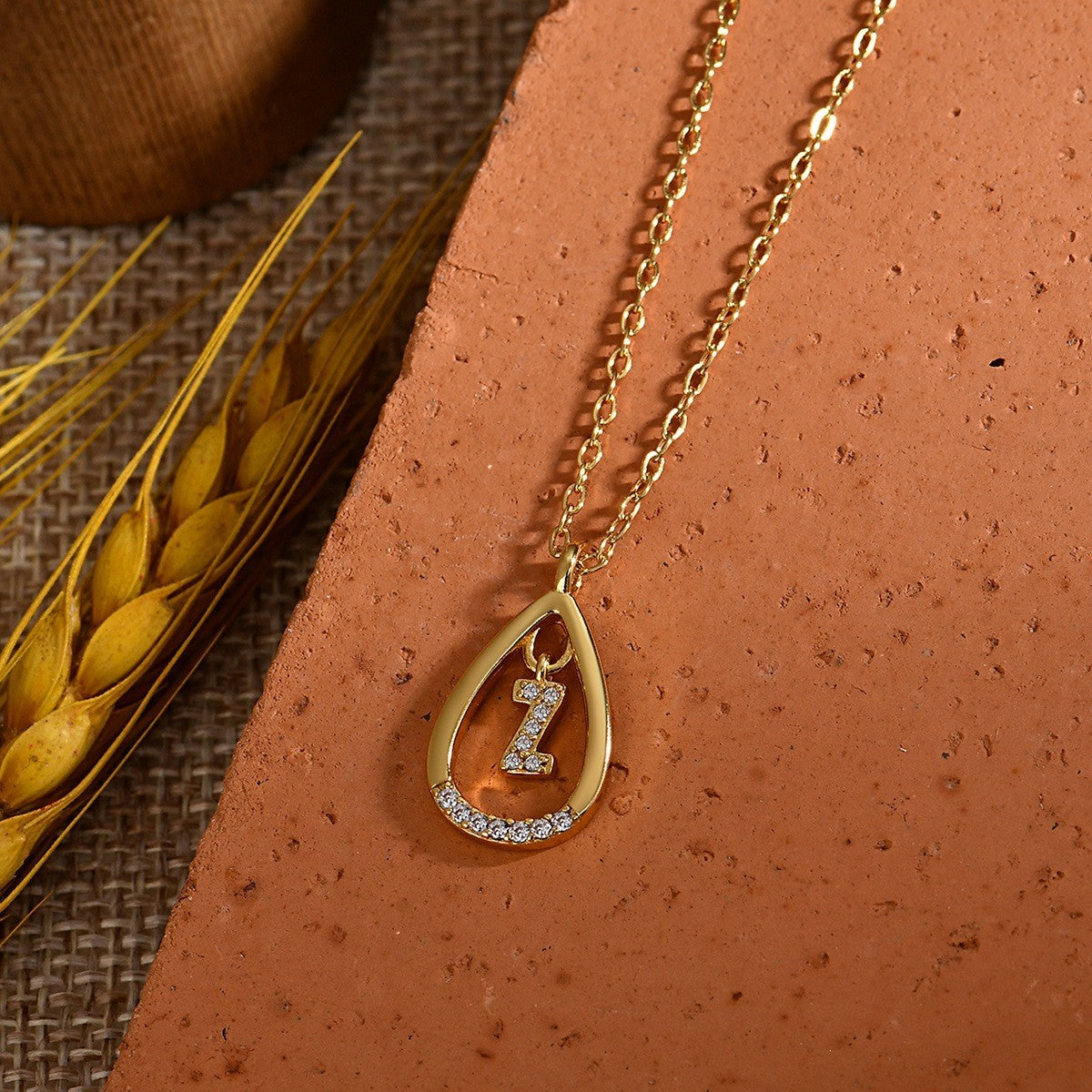 Dainty Paved Teardrop Initial Necklace