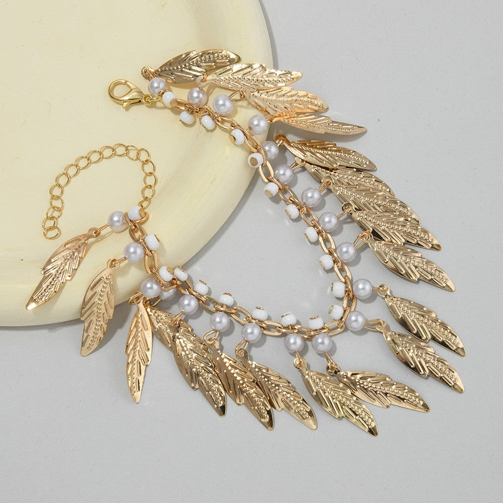 Boho Pearl Leaf Anklet