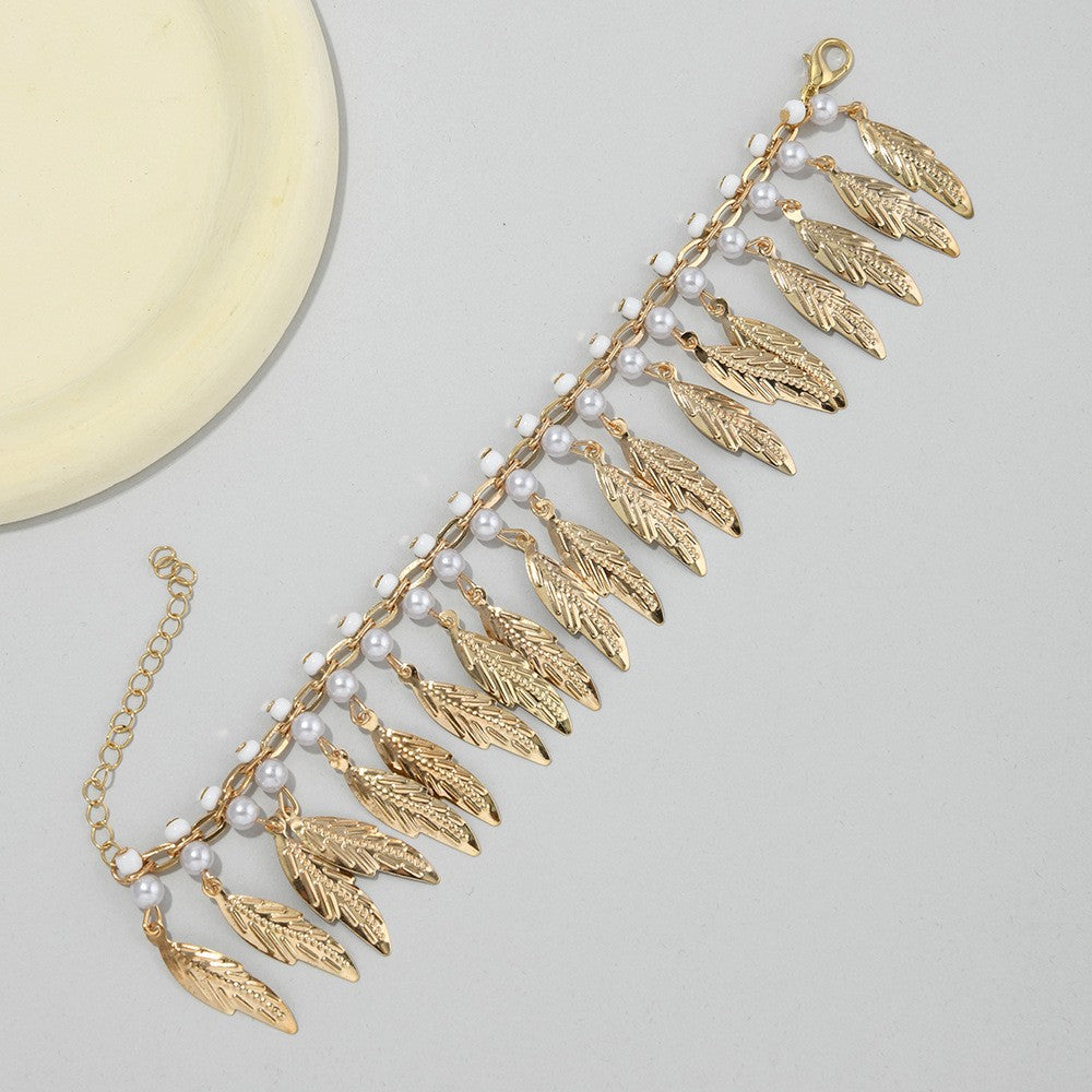Boho Pearl Leaf Anklet