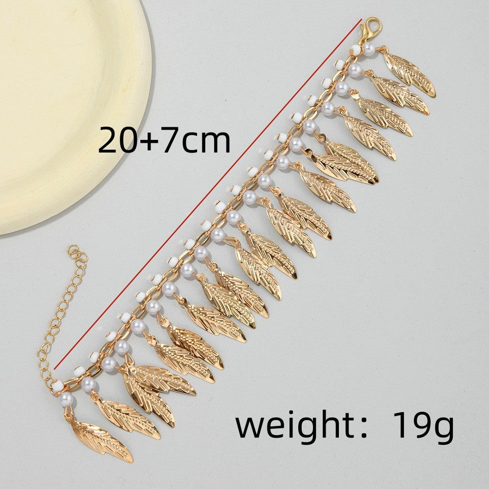 Boho Pearl Leaf Anklet