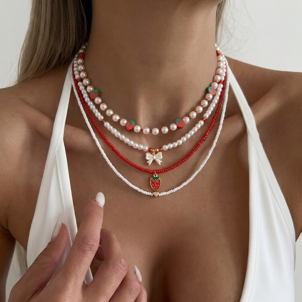 Sweet Strawberry Faux Pearl Layered Necklace