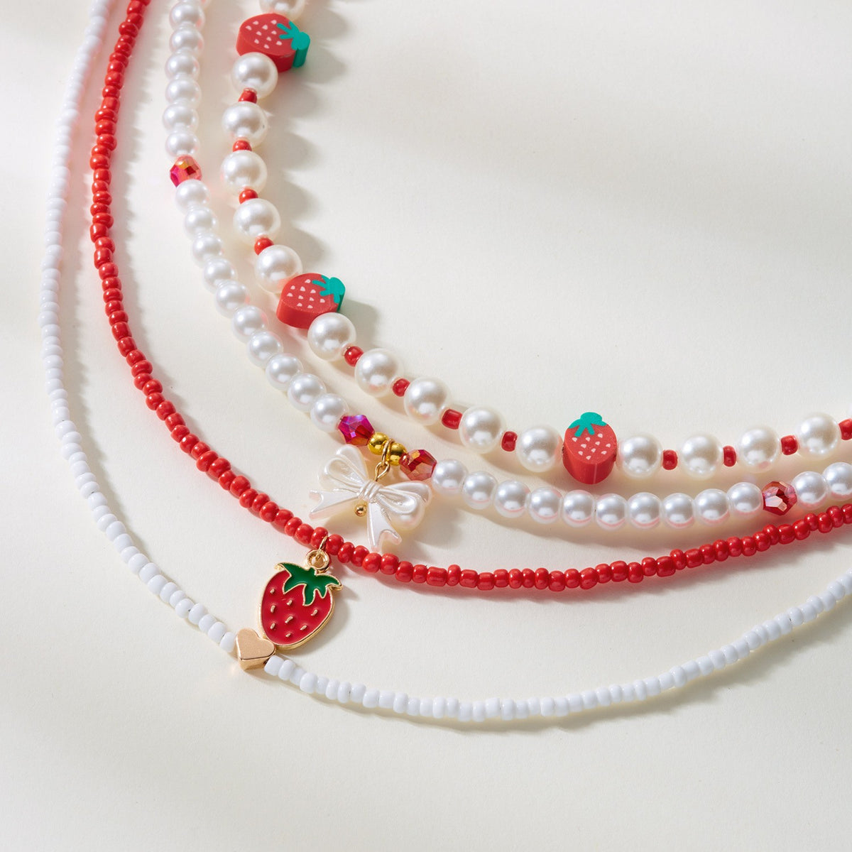 Sweet Strawberry Faux Pearl Layered Necklace
