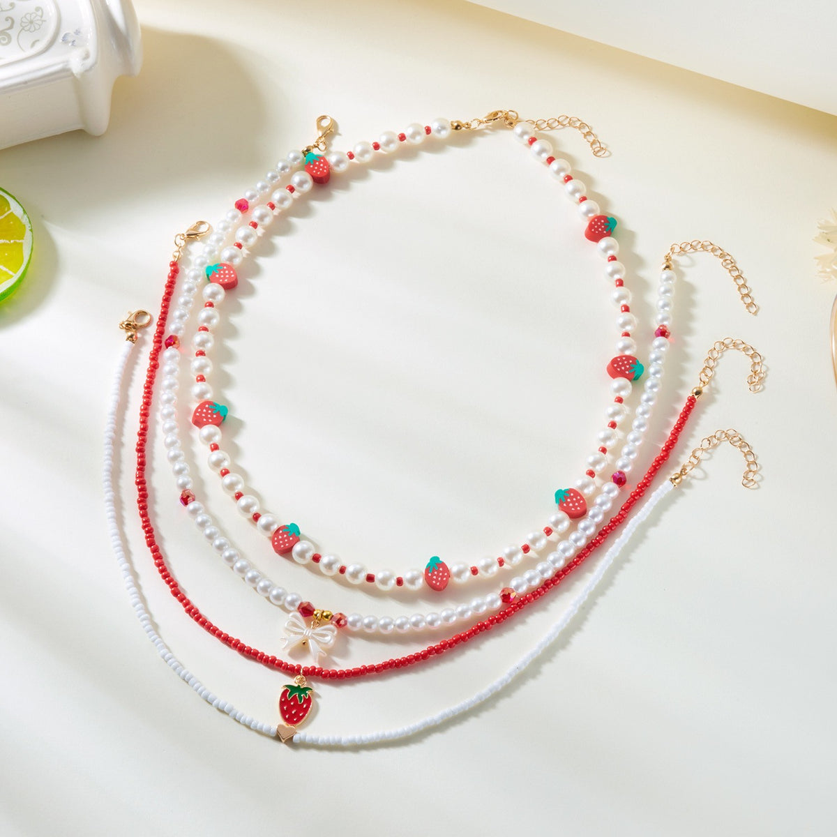Sweet Strawberry Faux Pearl Layered Necklace