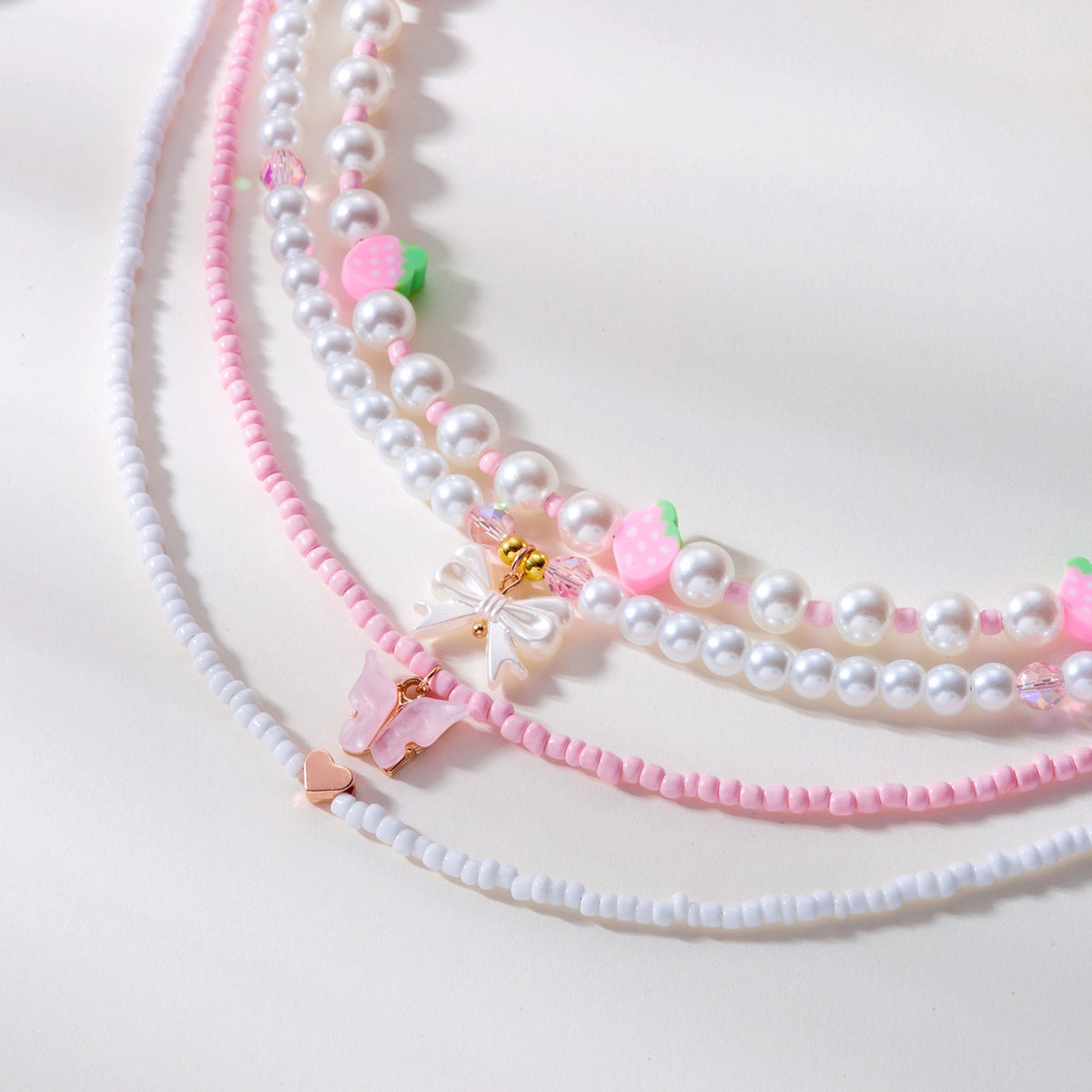 Sweet Strawberry Faux Pearl Layered Necklace