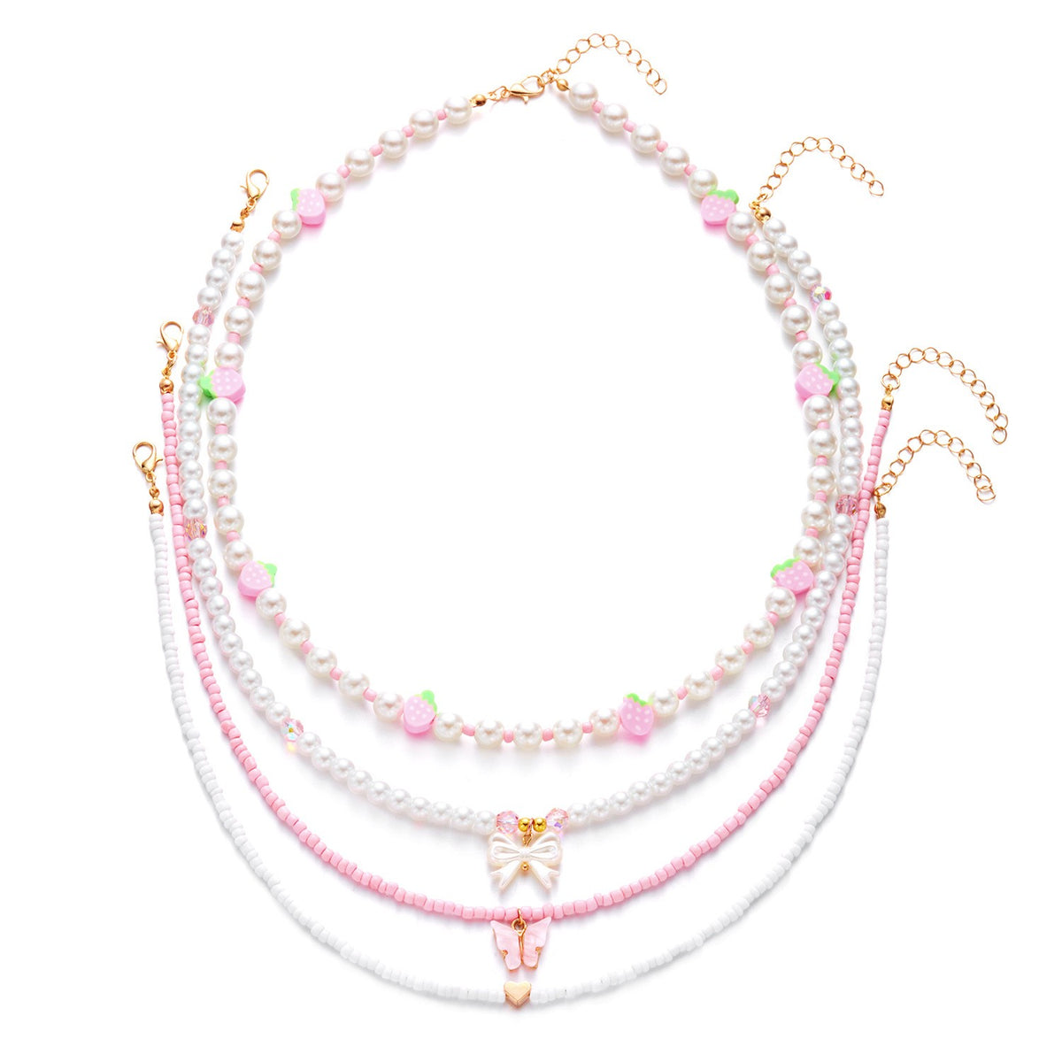Sweet Strawberry Faux Pearl Layered Necklace