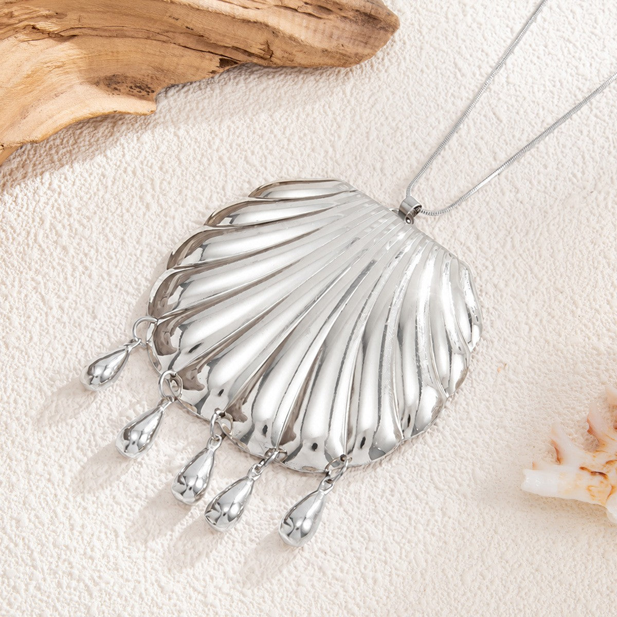 Classy Scalloped Shell Dangle Necklace
