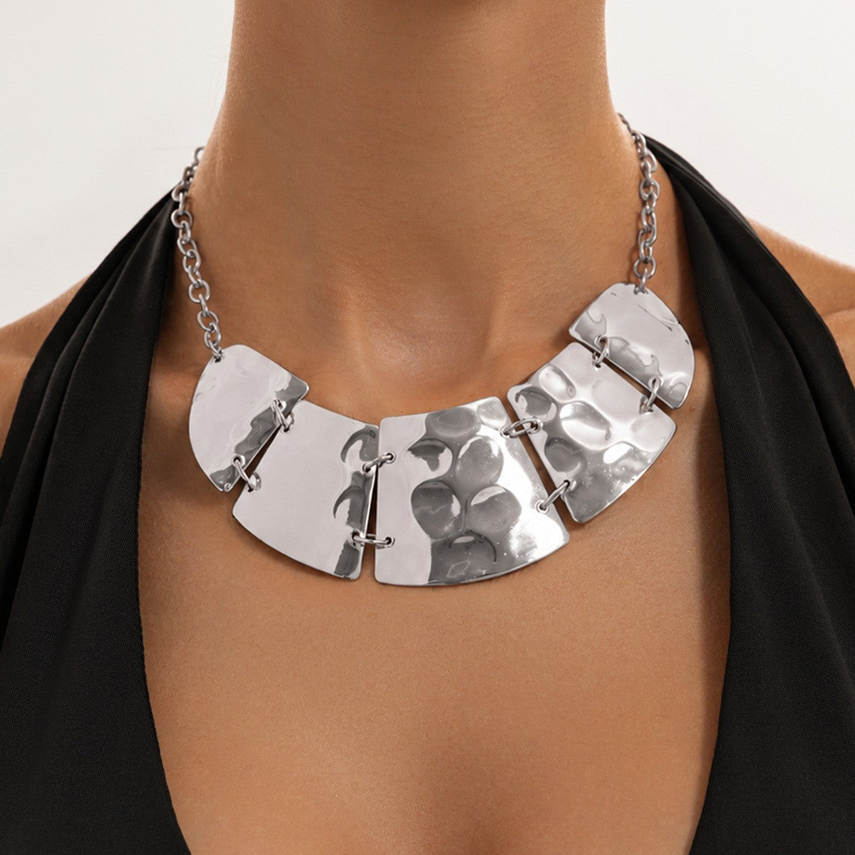 Statement Hammered Geometric Collar Necklace