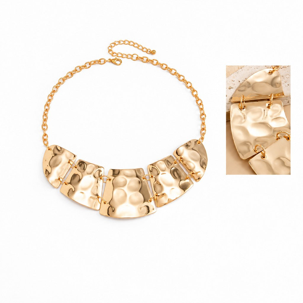 Statement Hammered Geometric Collar Necklace