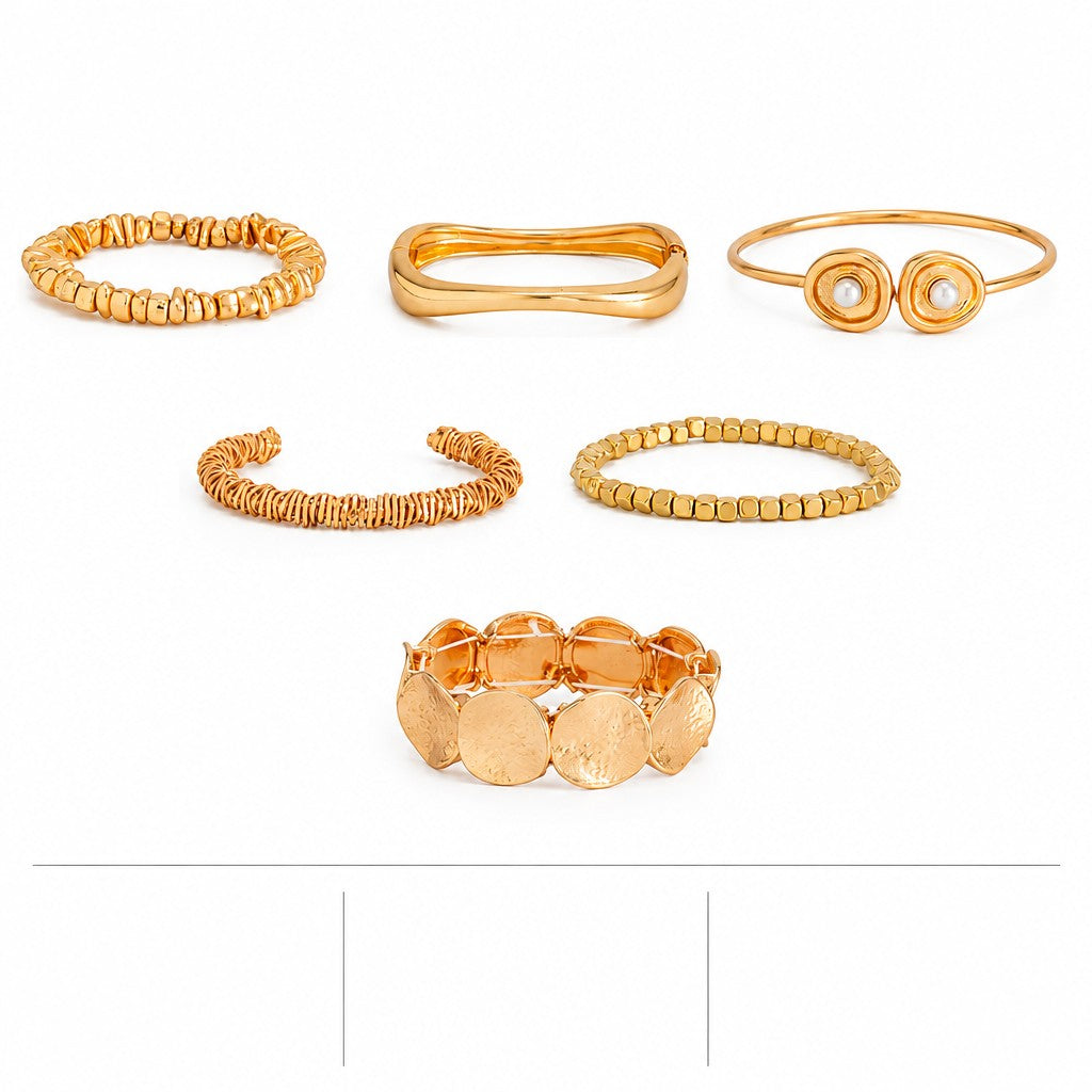 6pc Boho Hammered Disc & Beaded Bracelet Set