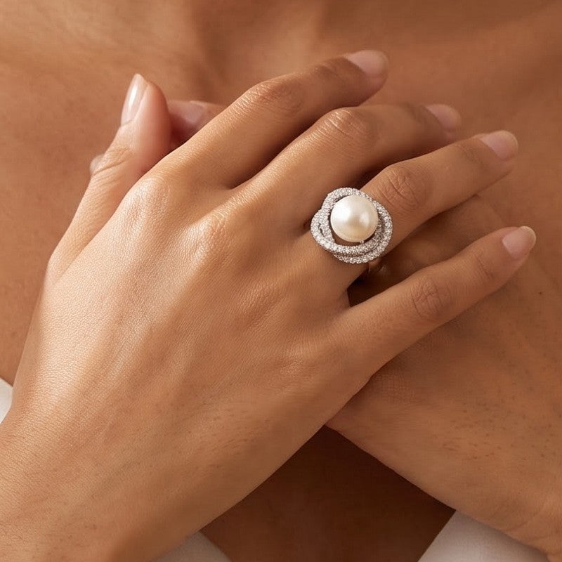 Classy Double Loop Faux Pearl Ring