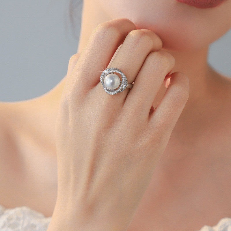 Classy Double Loop Faux Pearl Ring