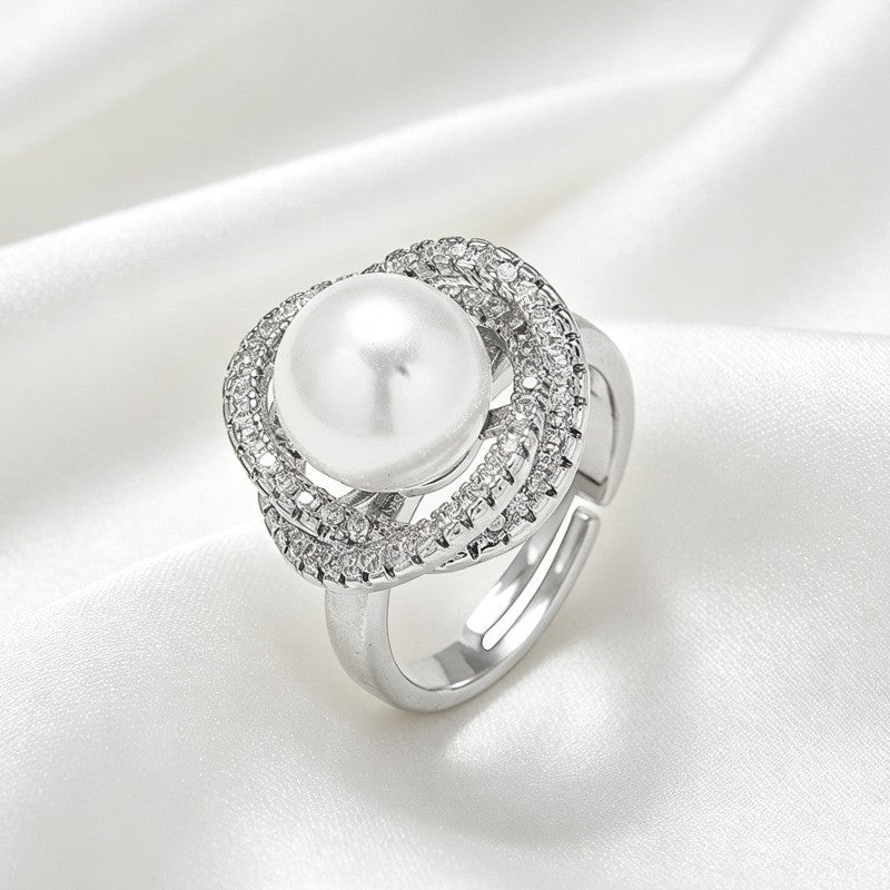 Classy Double Loop Faux Pearl Ring