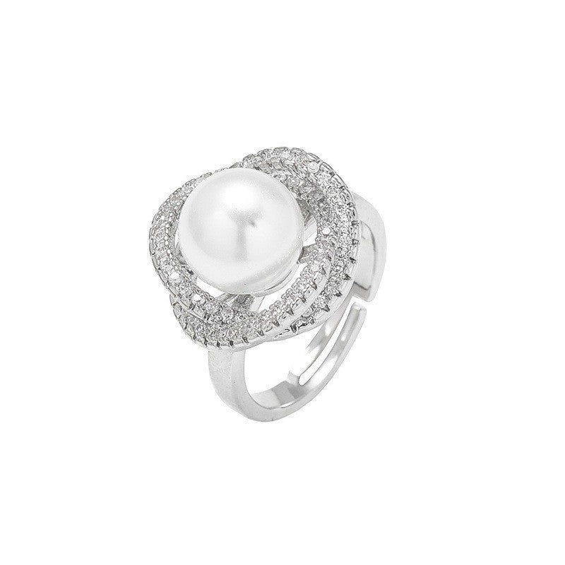 Classy Double Loop Faux Pearl Ring