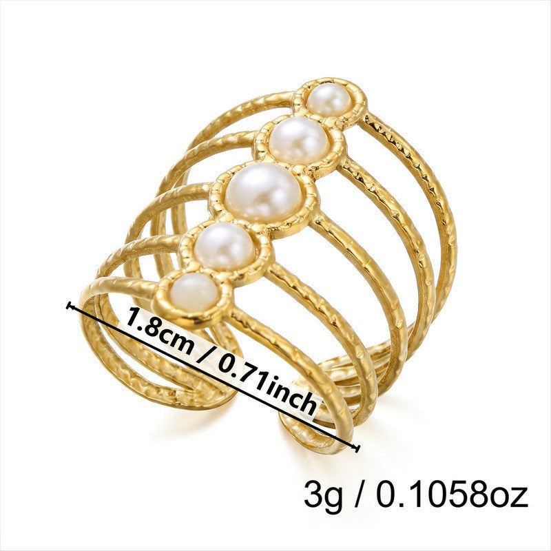 Boho Vintage Turquoise & Pearl Open Ring Set