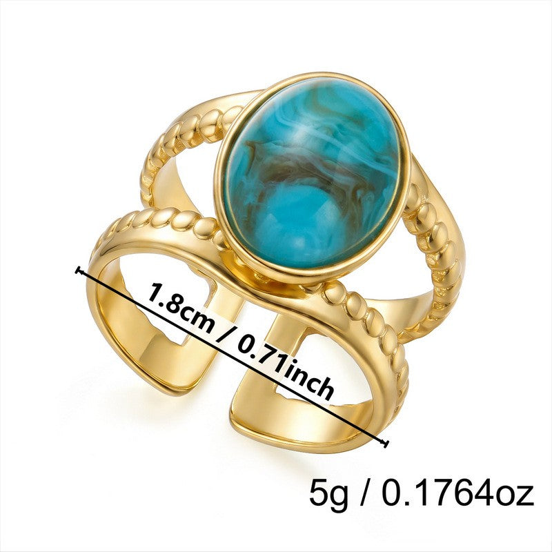 Boho Vintage Turquoise & Pearl Open Ring Set