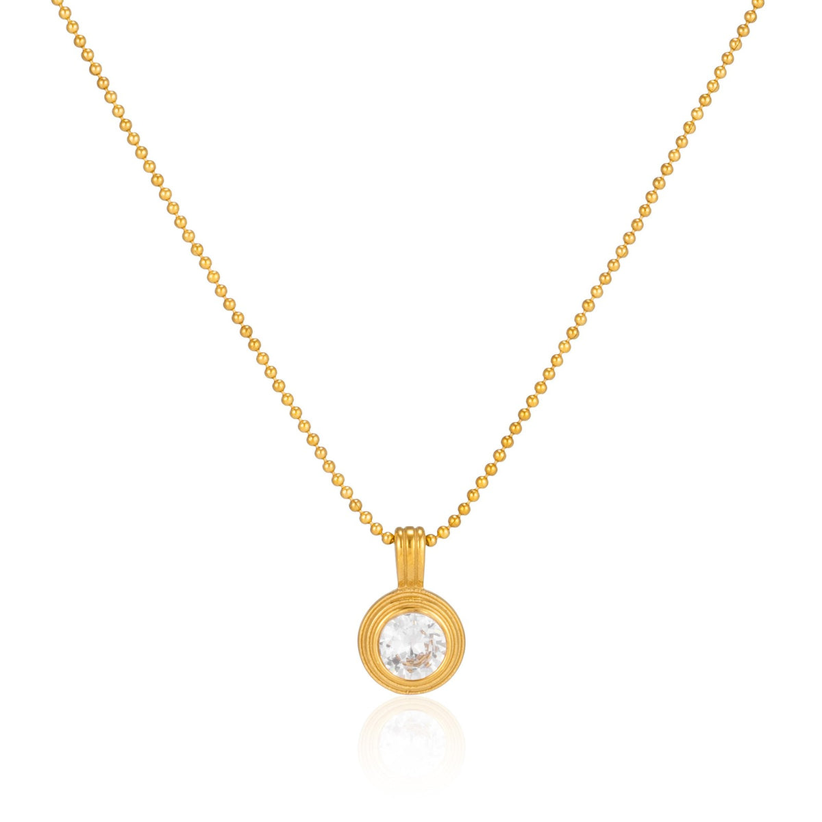 18k Dainty Layered Solitaire Bead Necklace