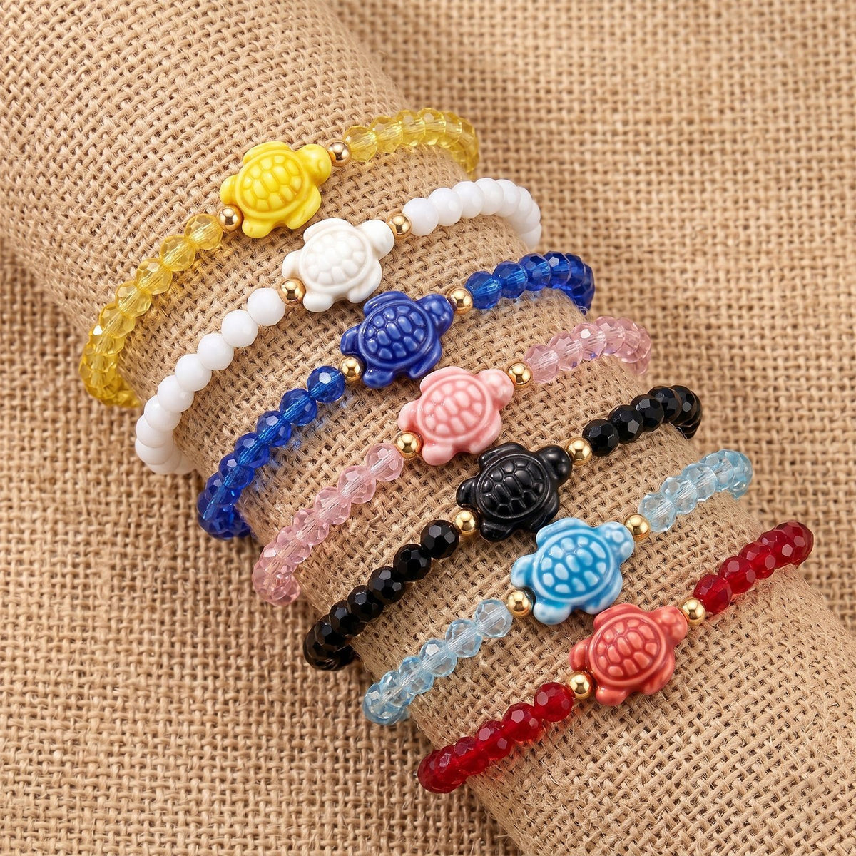 Colorful Faceted Glass Turtle Bracelet