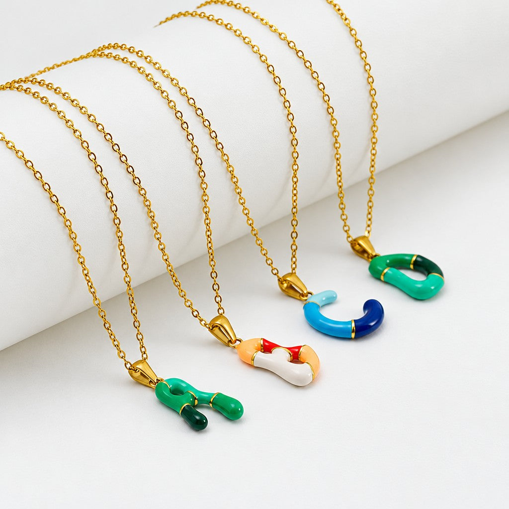 Playful Colorful Enamel Initial Necklace