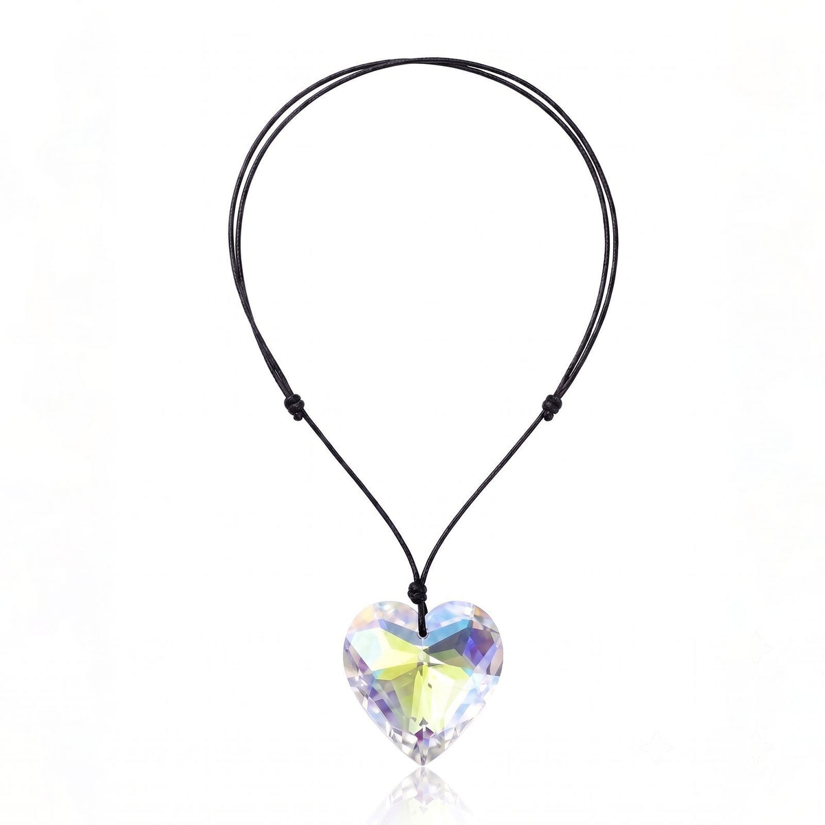 Romantic Large Crystal Heart Cord Necklace