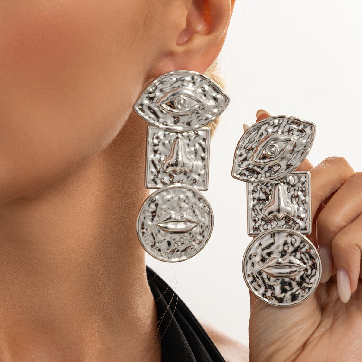 Classy Hammered Abstract Face Drop Earrings