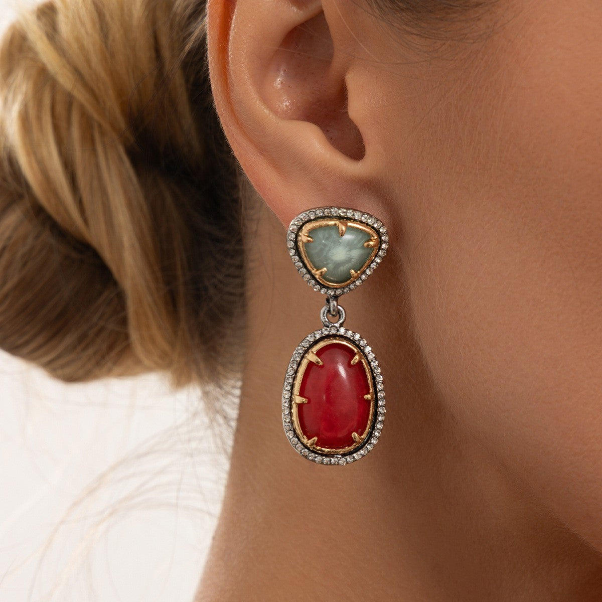 Classy Two-Tone Geometric Gemstone Drop Earrings