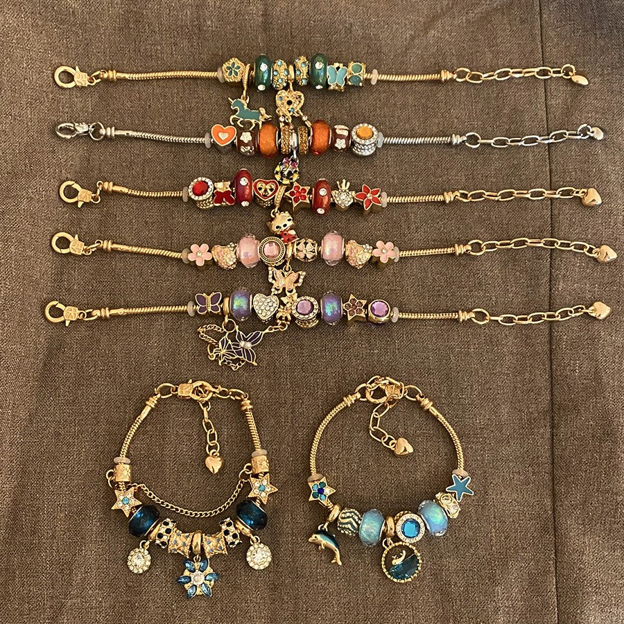Romantic Mixed Enamel Charm Bracelet Set