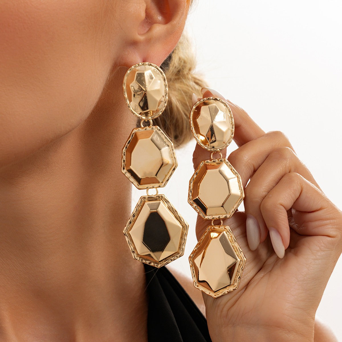 Classy Geometric Faceted Necklace & Earring Set