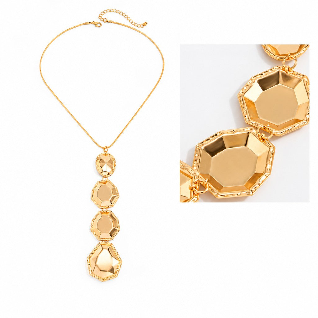 Classy Geometric Faceted Necklace & Earring Set