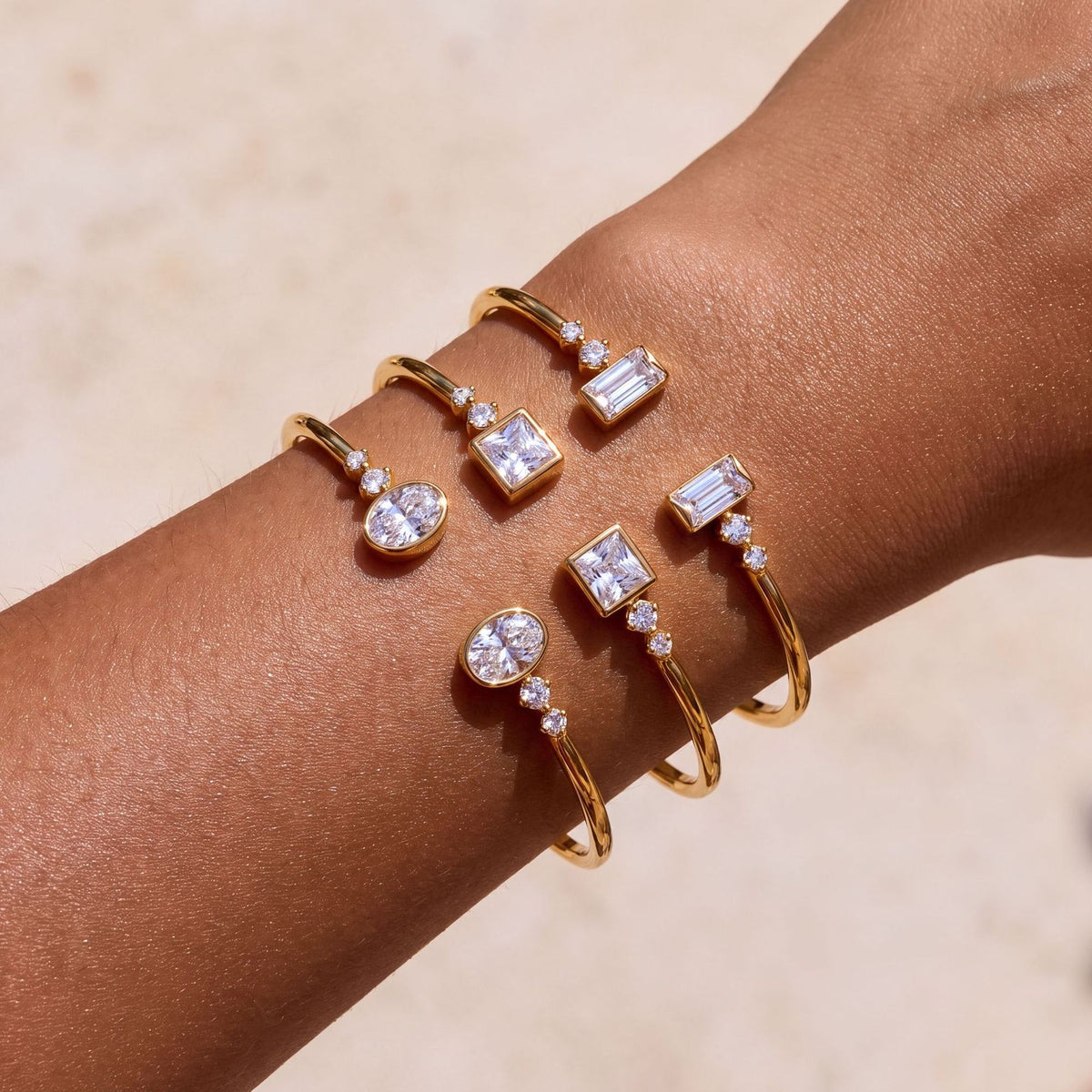 Classy Mixed Cut CZ Cuff Bracelet Set