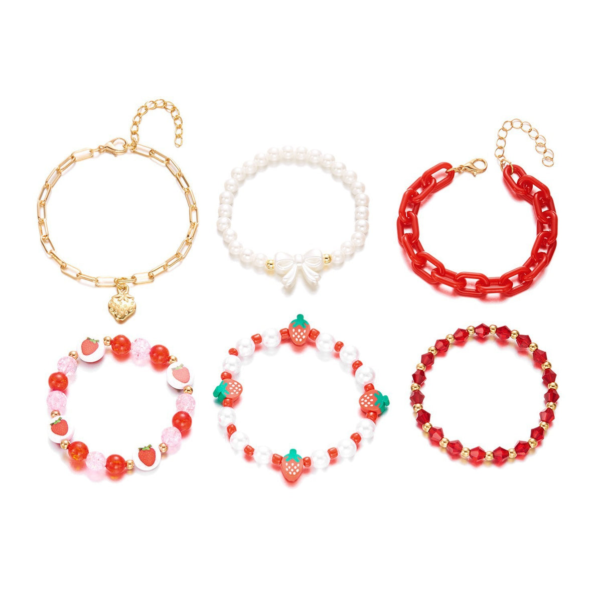 Romantic Red Cherry Beaded Bracelet Set