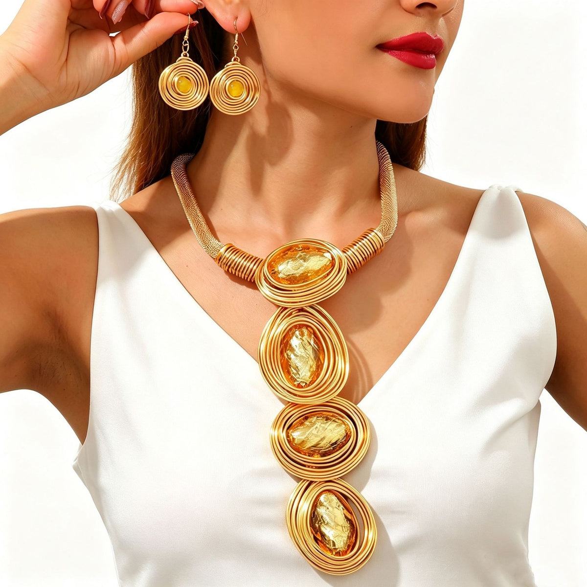 Classy Olive Resin Necklace & Earring Set