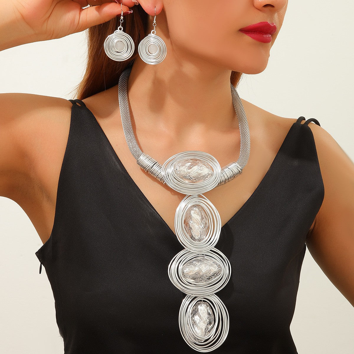 Classy Olive Resin Necklace & Earring Set