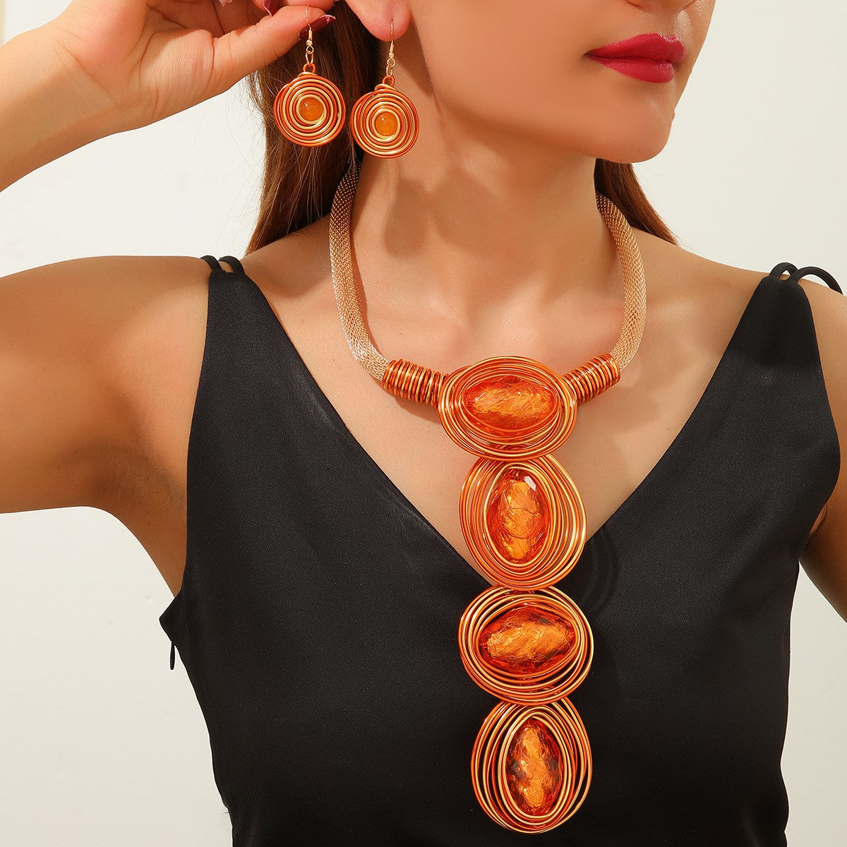 Classy Olive Resin Necklace & Earring Set