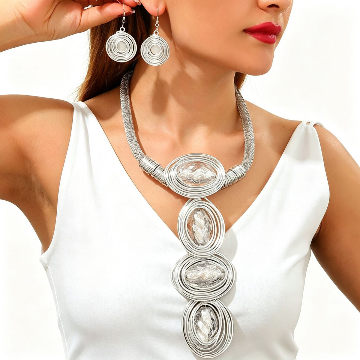 Classy Olive Resin Necklace & Earring Set
