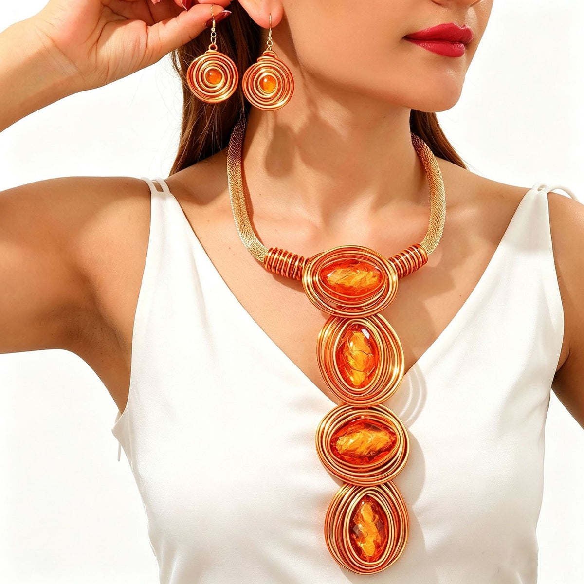 Classy Olive Resin Necklace & Earring Set