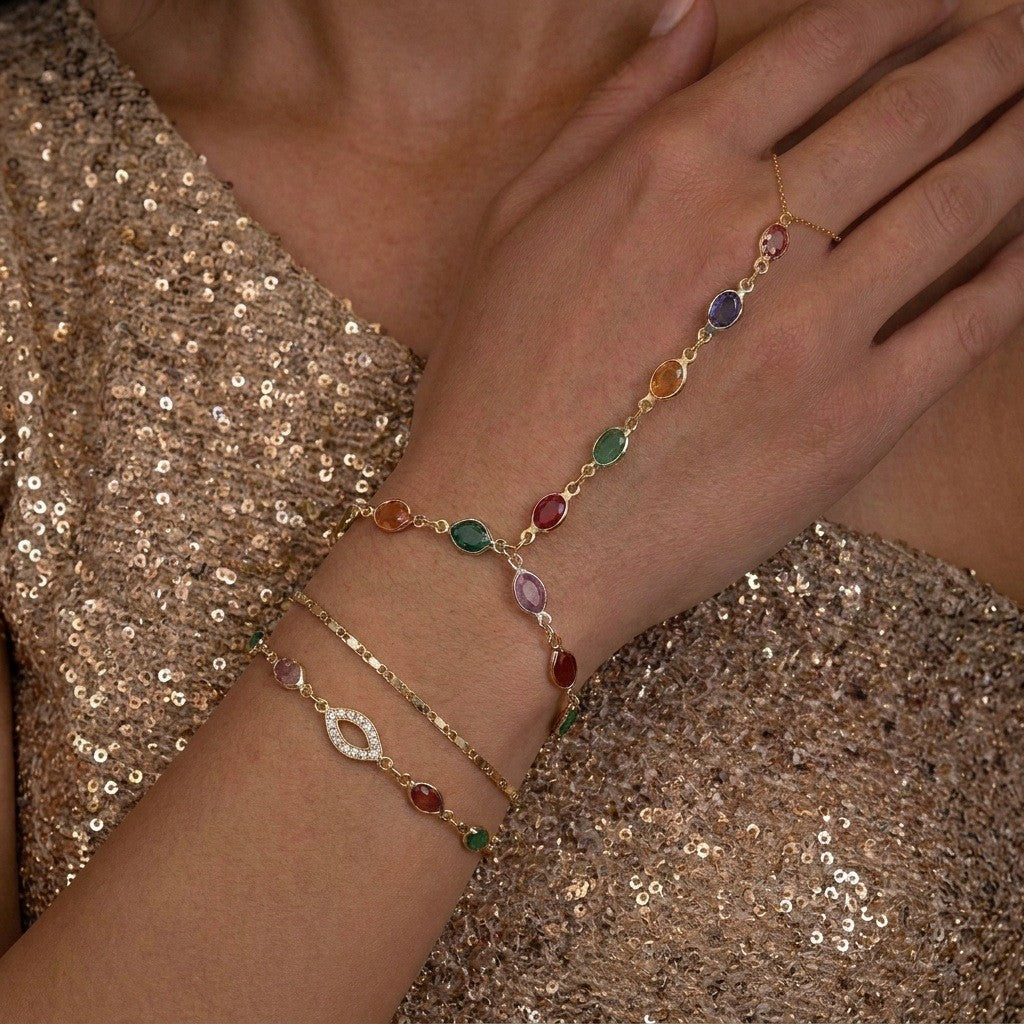 Classy Multicolor Gemstone Hand Chain Bracelet