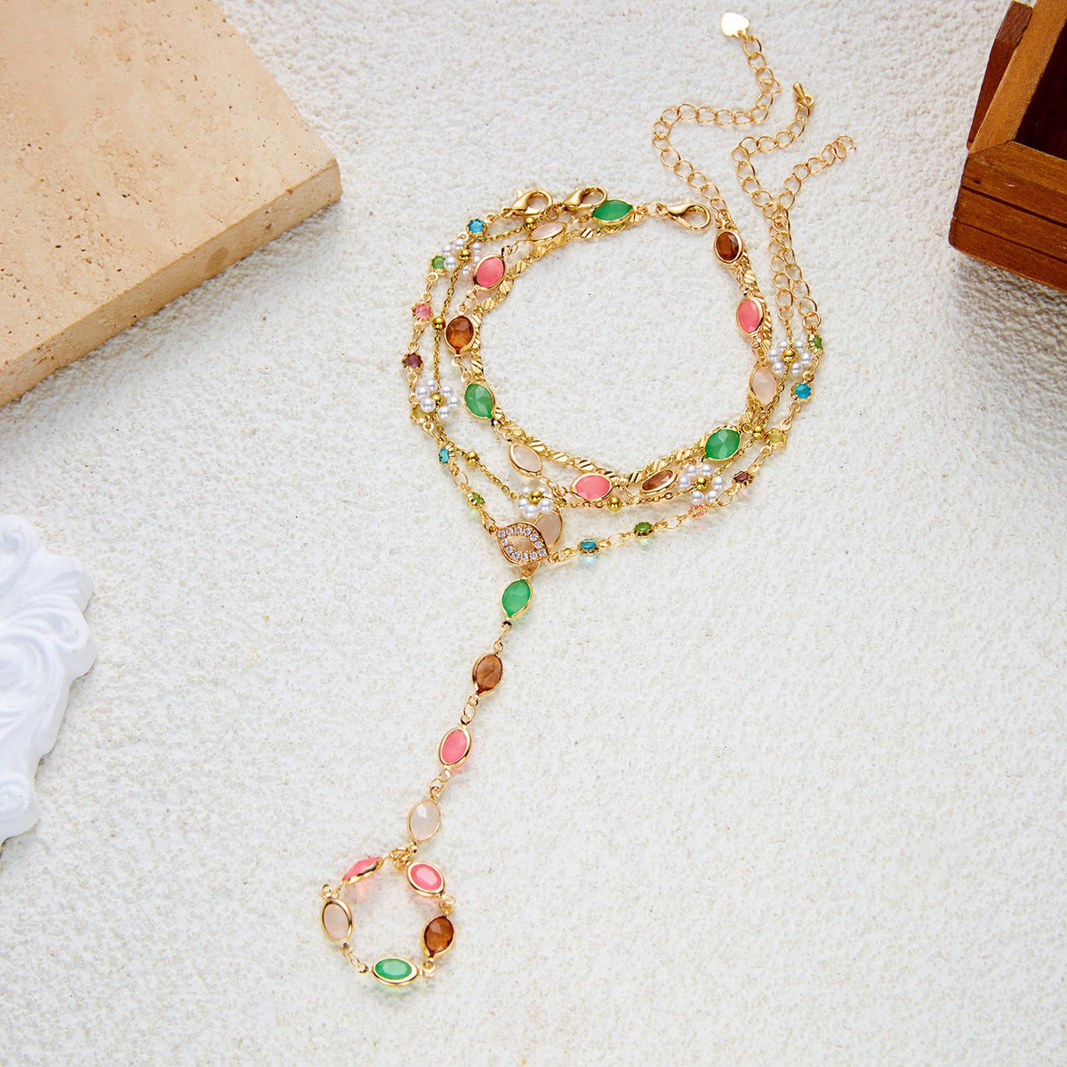 Classy Multicolor Gemstone Hand Chain Bracelet