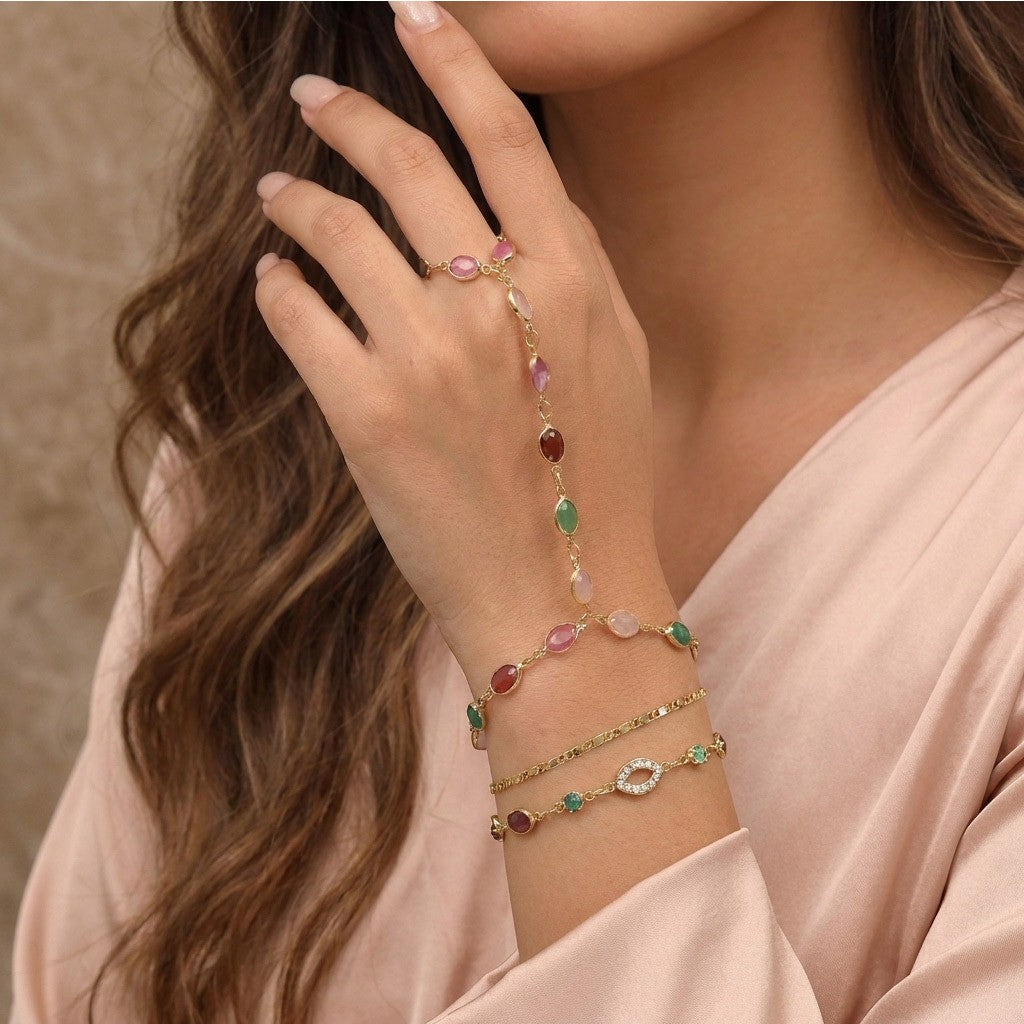 Classy Multicolor Gemstone Hand Chain Bracelet
