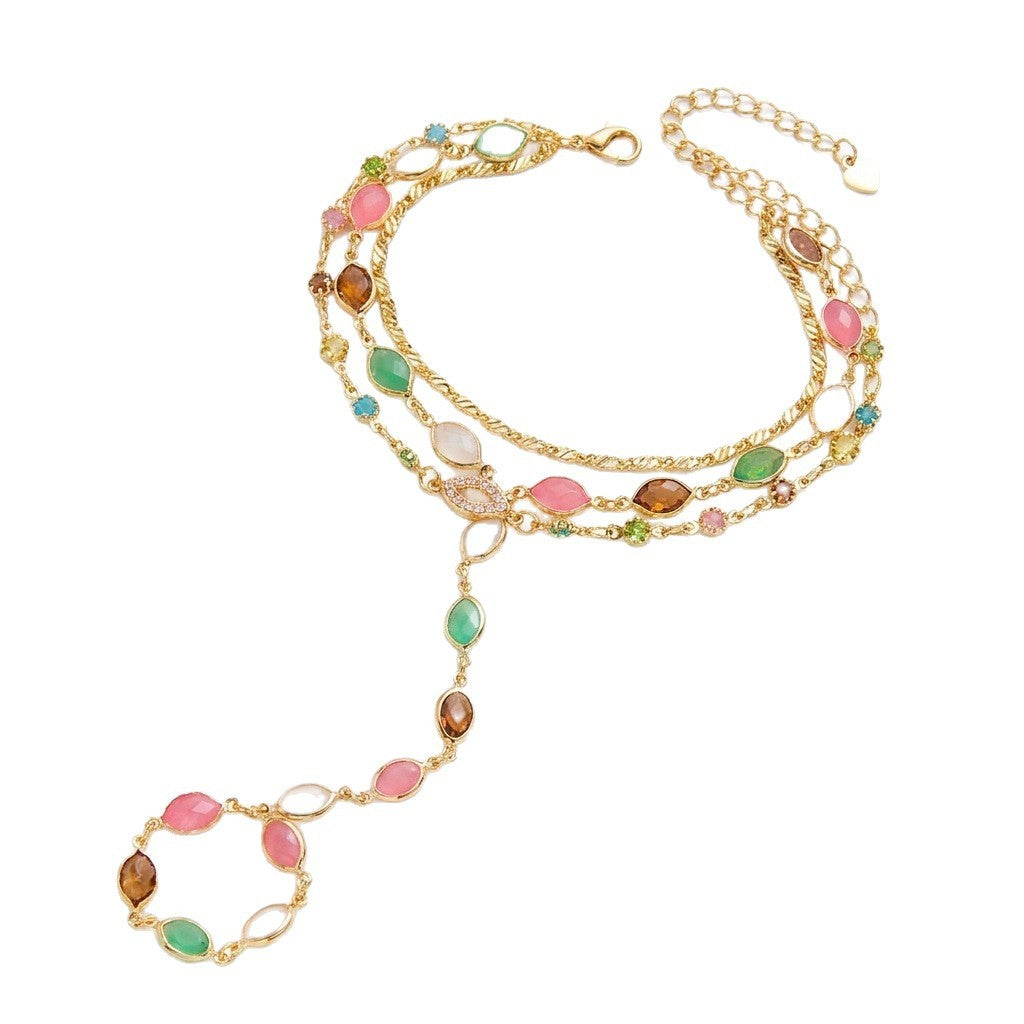 Classy Multicolor Gemstone Hand Chain Bracelet