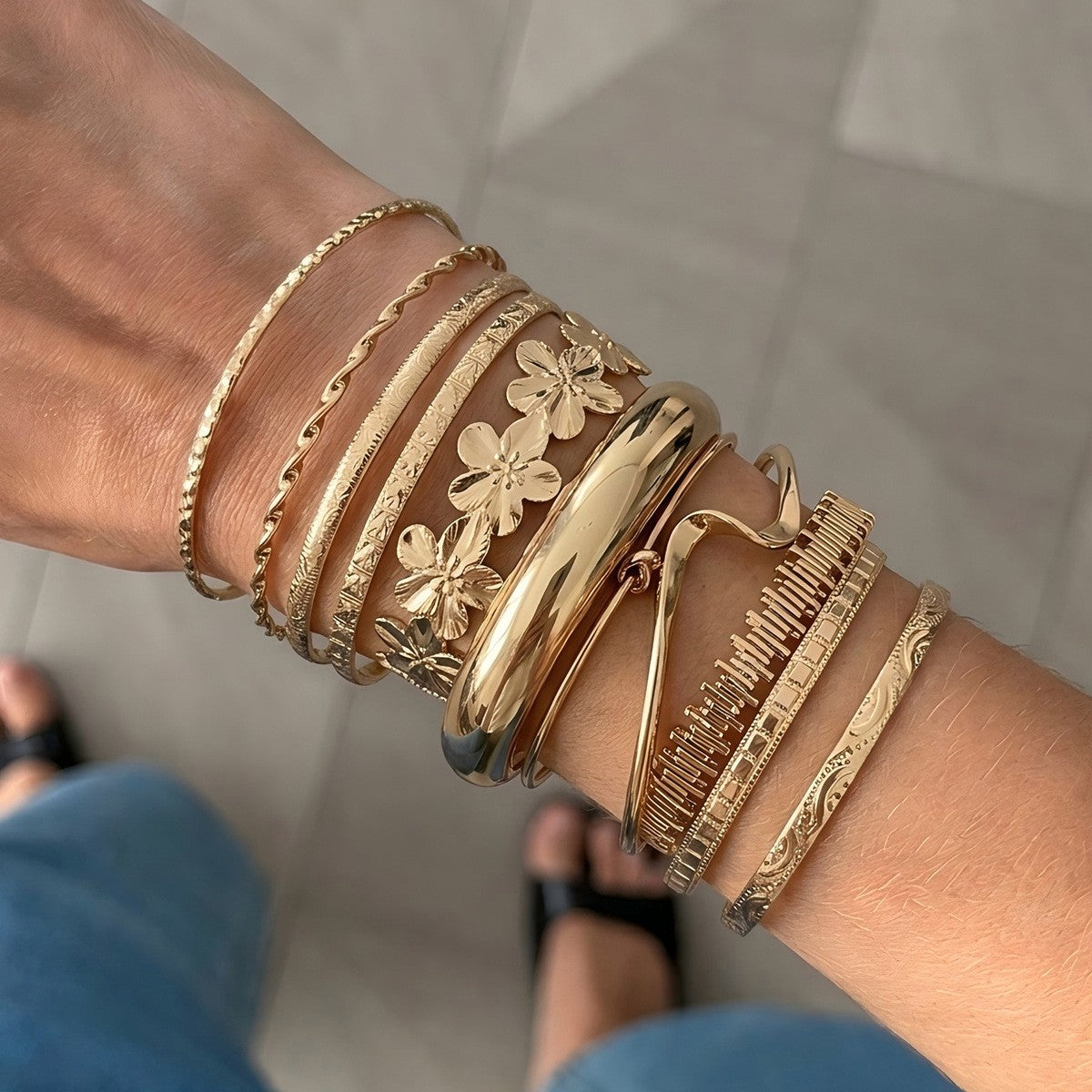 Boho Mixed Floral Stackable Bangle Set