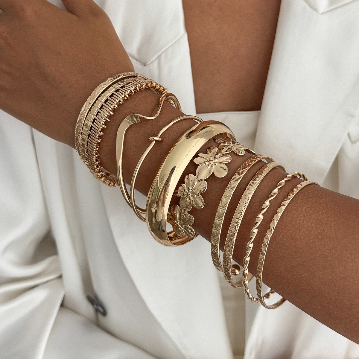 Boho Mixed Floral Stackable Bangle Set