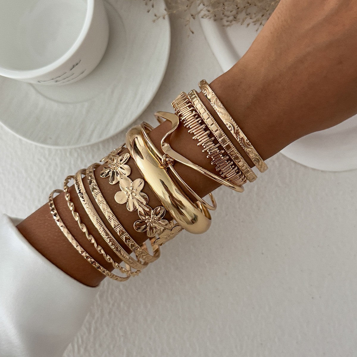 Boho Mixed Floral Stackable Bangle Set
