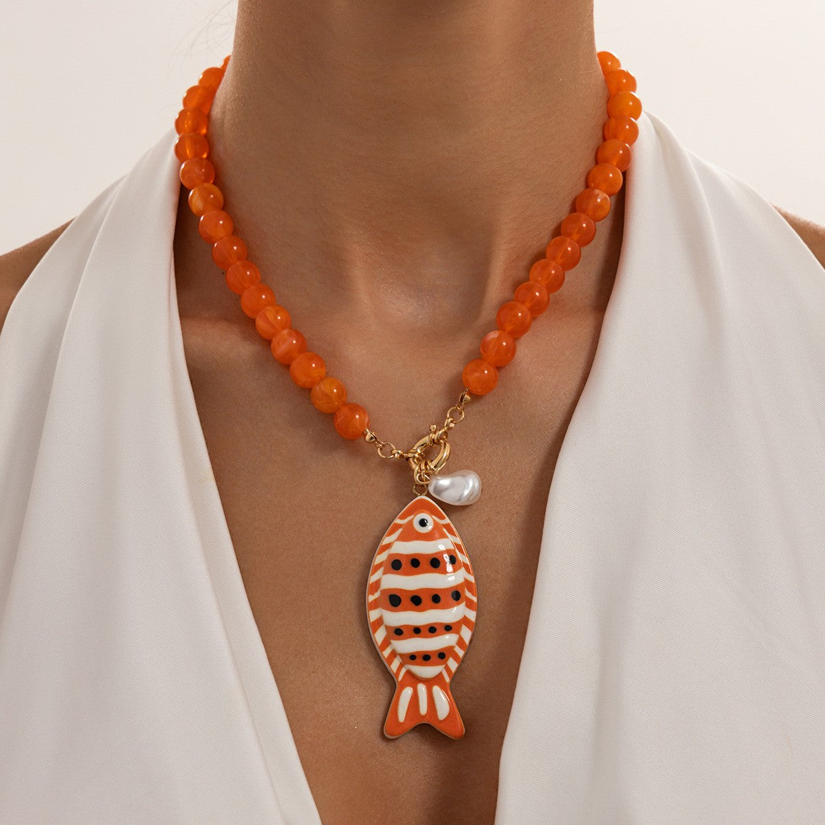Playful Acrylic Fish Beaded Necklace