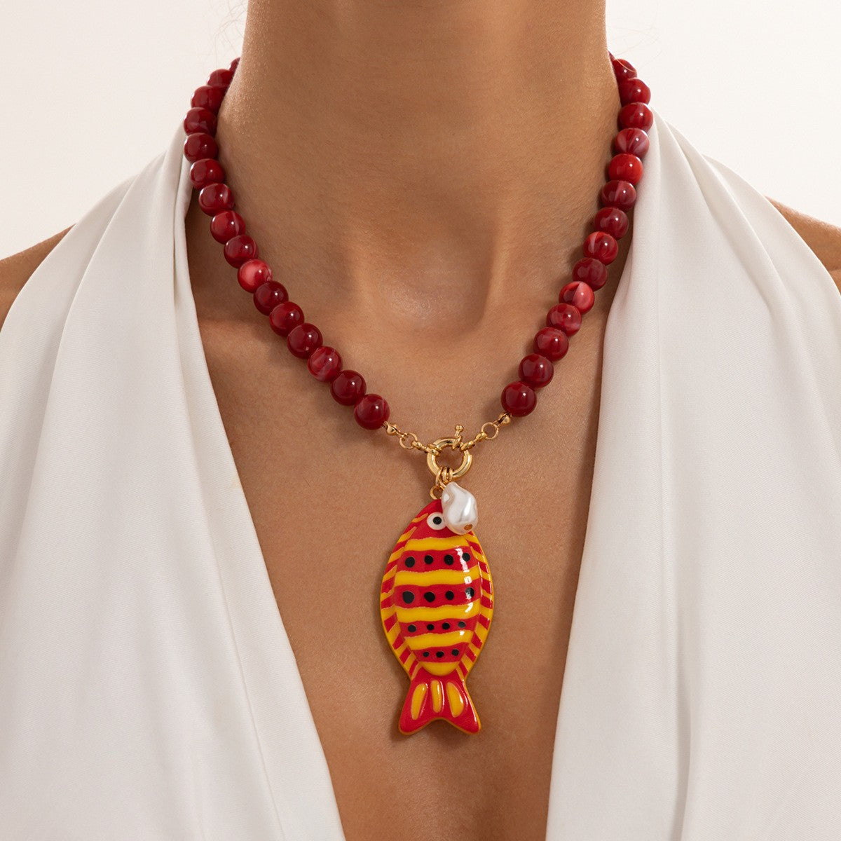 Playful Acrylic Fish Beaded Necklace