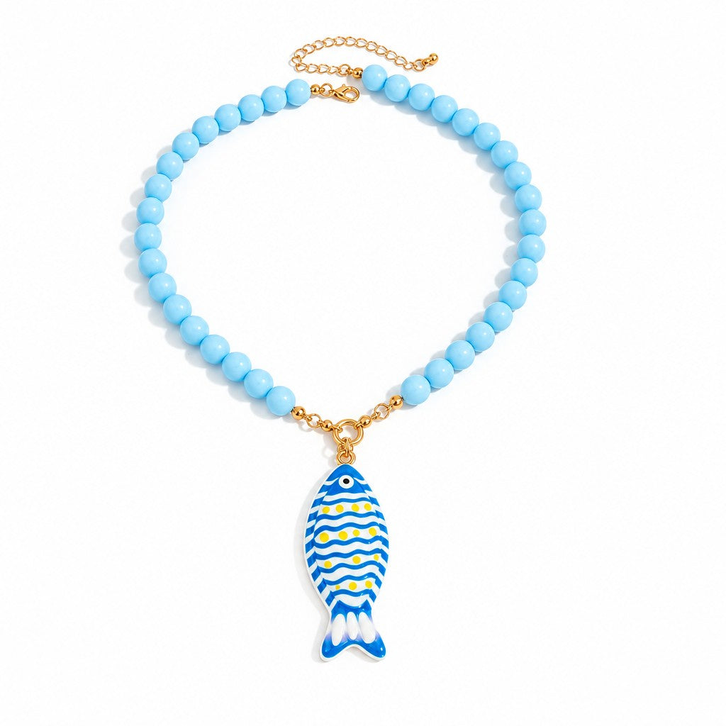 Playful Acrylic Fish Beaded Necklace