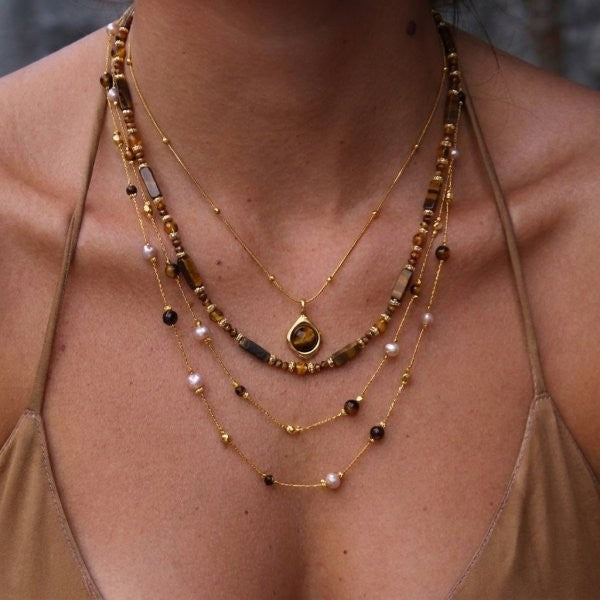 Boho Layered Sun & Oval Pendant Necklace