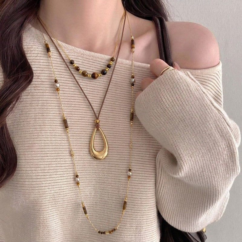 Boho Layered Sun & Oval Pendant Necklace