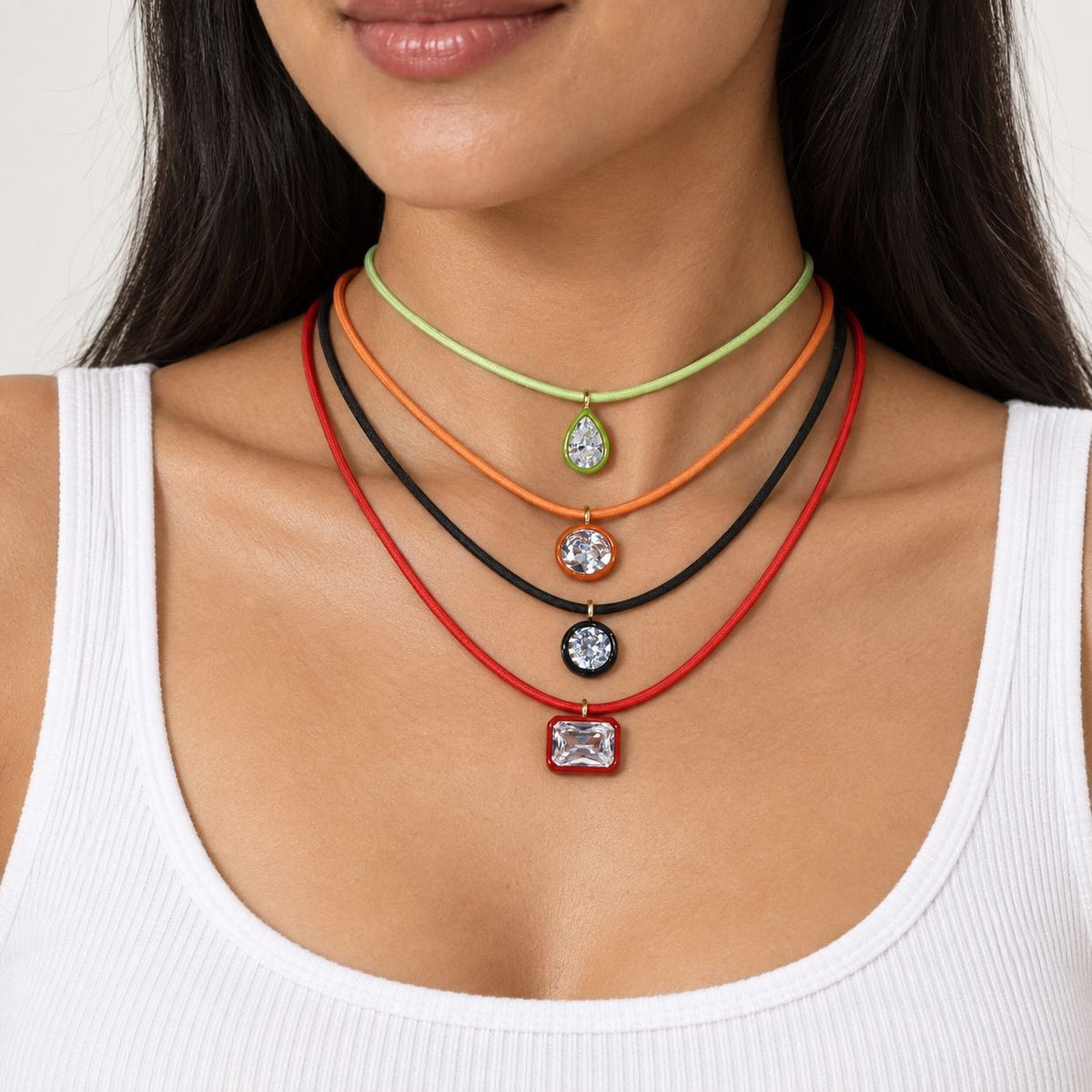 Colorful Geometric Cord Choker Necklace